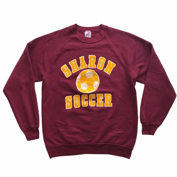 Vintage 80s Burgundy Crew Neck Raglan Sweatshirt L - Picture 1 of 7